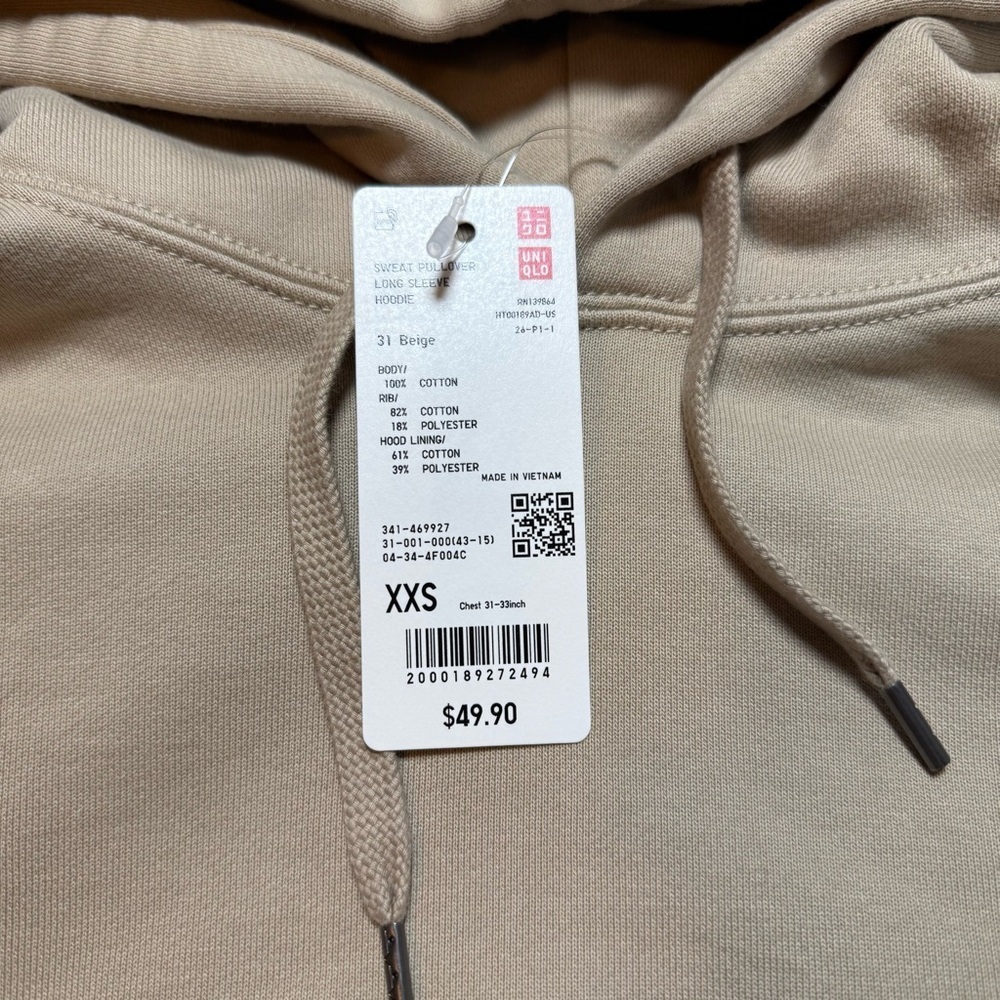 Uniqlo Unisex Sweat Pullover Hoodie in Beige Size XXS - Picture 2 of 6